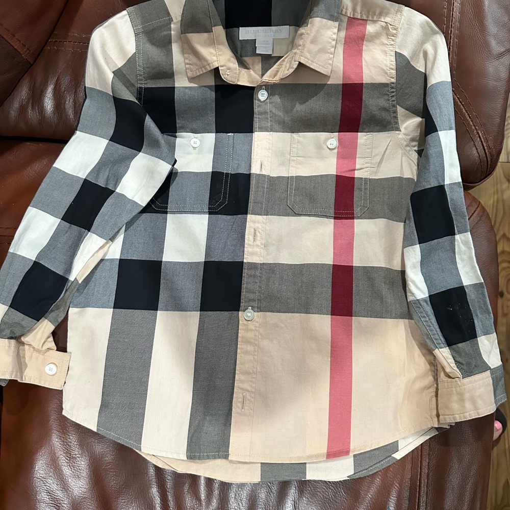 Burberry Beige and Black Plaid Shirt